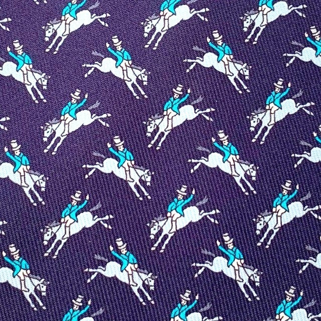 Hermes Navy Sky Turquoise RODEO TWILLBI Twill Silk Tie 8cm, NWT in Pochette! - poupishop