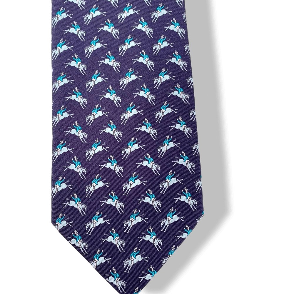 Hermes Navy Sky Turquoise RODEO TWILLBI Twill Silk Tie 8cm, NWT in Pochette! - poupishop