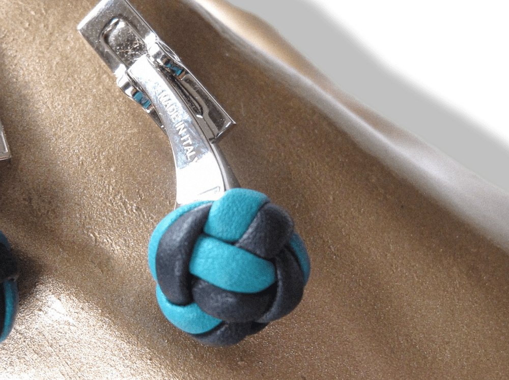 Hermes Navy Turquoise Pompon Leather Knot Cuffflinks, NIB! - poupishop