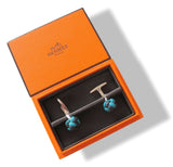 Hermes Navy Turquoise Pompon Leather Knot Cuffflinks, NIB! - poupishop