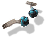 Hermes Navy Turquoise Pompon Leather Knot Cuffflinks, NIB! - poupishop