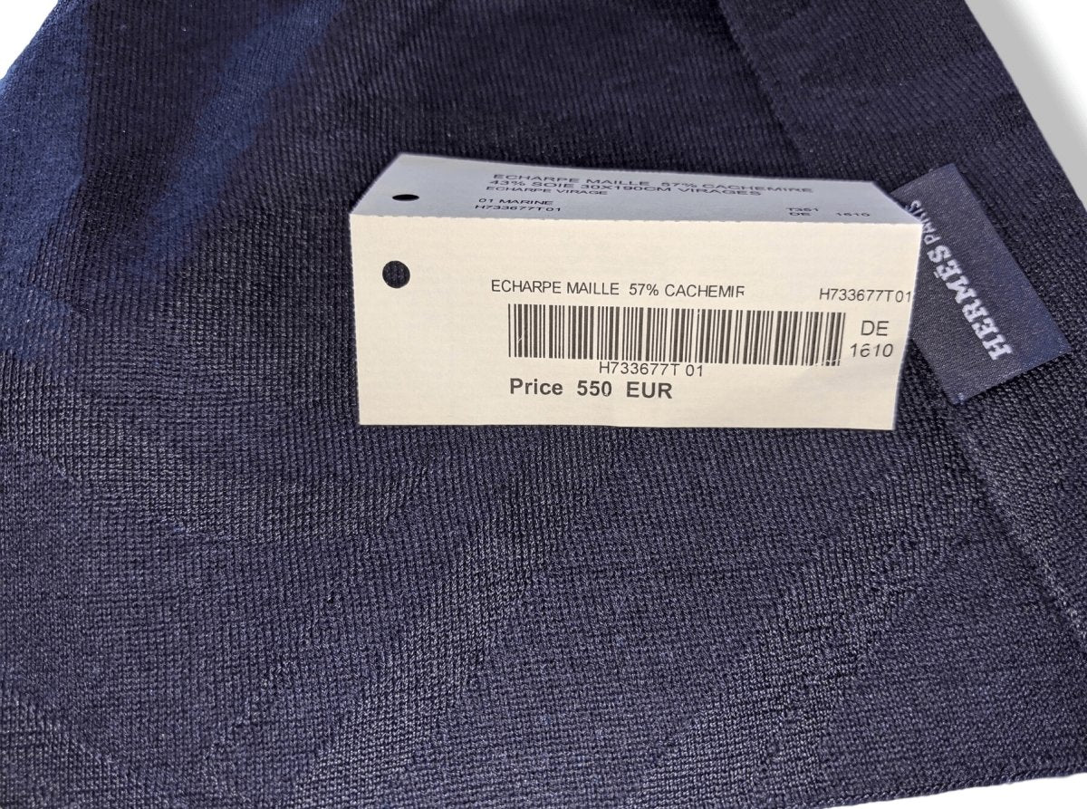 Hermes Navy VIRAGE MUFFLER 57% Cashmere Stole 30 x 190cm cm, BNWT! - poupishop