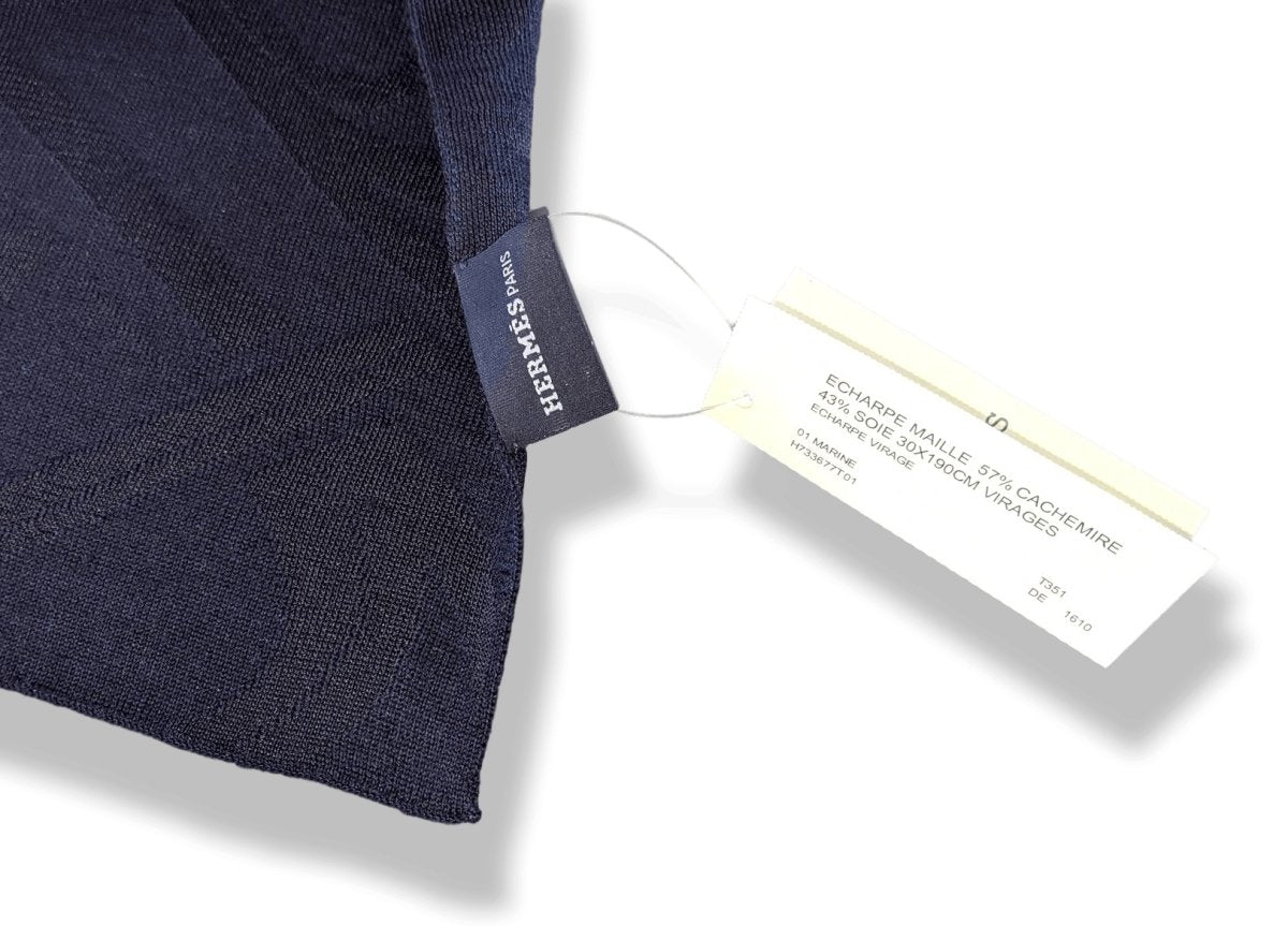 Hermes Navy VIRAGE MUFFLER 57% Cashmere Stole 30 x 190cm cm, BNWT! - poupishop