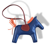 Hermes Navy/Coral/Grenat Lamb Milo RODEO GM Horse Bag Charm, BNWIB! - poupishop