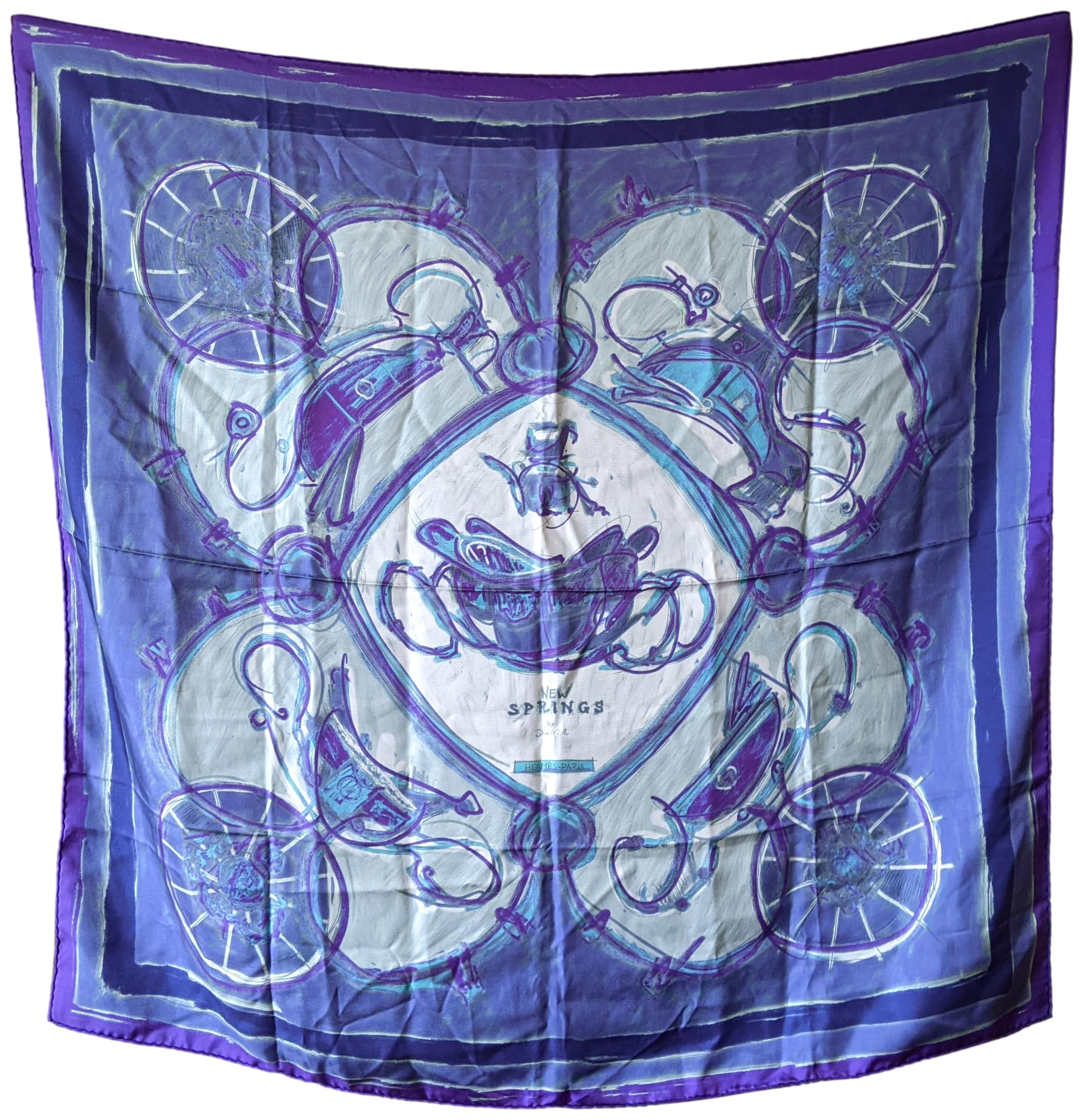 Produits Hermes 2009 Violet "New Springs" Twill Silk Scarf 90 x 90 cm