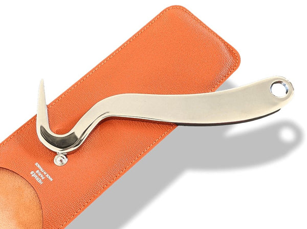 Hermes Nickel-Plated Copper Horse Footpick HOOF PICK with Orange Chevre Leather Case, NWTIB! - poupishop