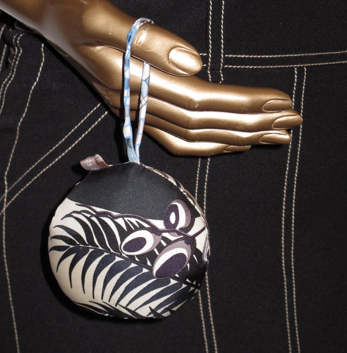 Hermes Night Blue White MYTHIQUES PHOENIX Big Petit H Printed Silk Bag Charm GM, NIB! - poupishop
