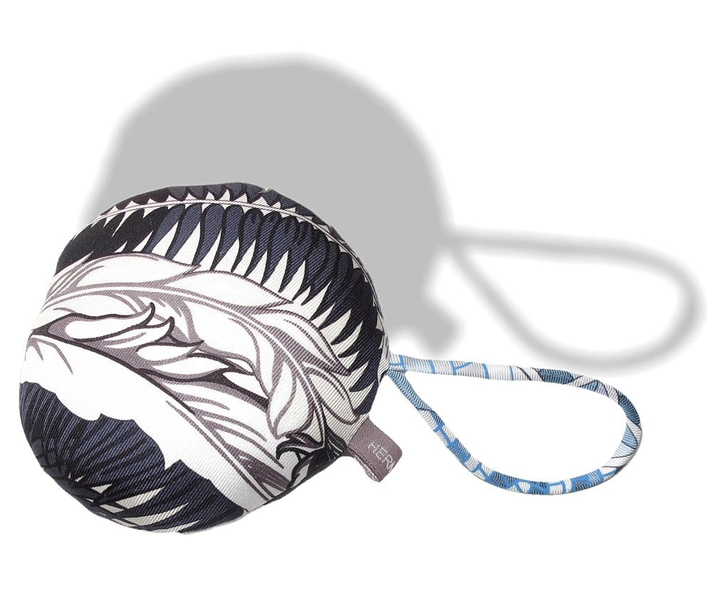 Hermes Night Blue White MYTHIQUES PHOENIX Big Petit H Printed Silk Bag Charm GM, NIB! - poupishop