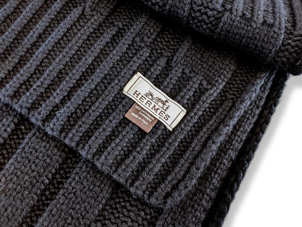 Hermes Noir 100% Cashmere H MUFFLER 40 x 200 CM, NIB - poupishop