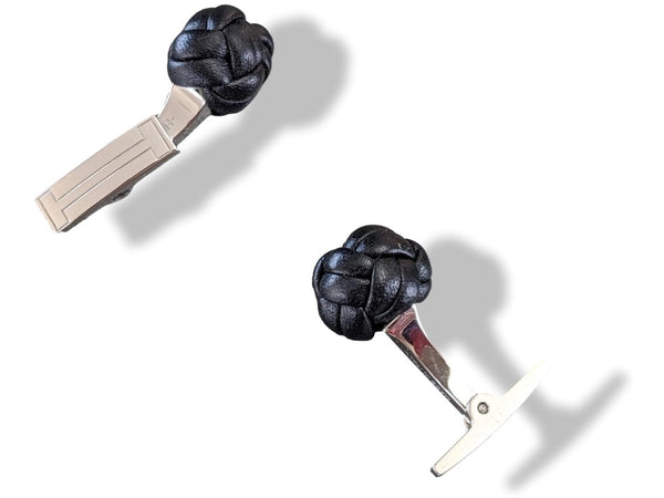 Hermes Noir Leather Pom-Pom Pompon knot Cufflinks, New in Pochette! - poupishop