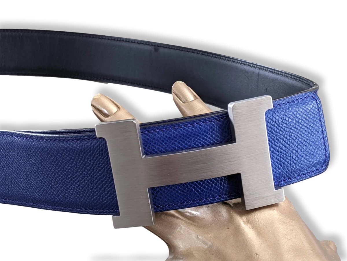 Hermes Noir/Bleu Magenta Barenia & Epsom Reversible Strap Belt 42 MM Sz 100, Used! - poupishop