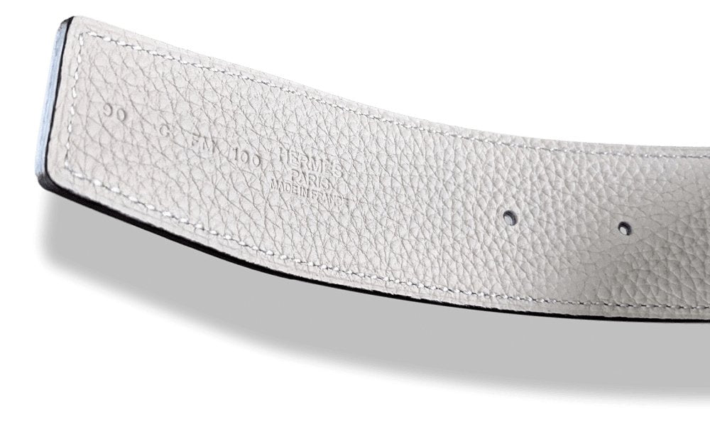 Hermes Noir/Gris Perle Chamonix/Togo Reversible Belt Strap 38 MM, BNWTIB! - poupishop