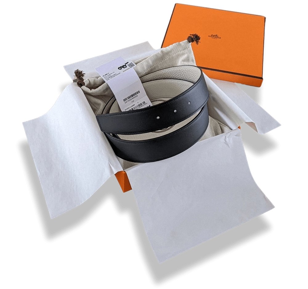 Hermes Noir/Gris Perle Chamonix/Togo Reversible Belt Strap 38 MM, BNWTIB! - poupishop