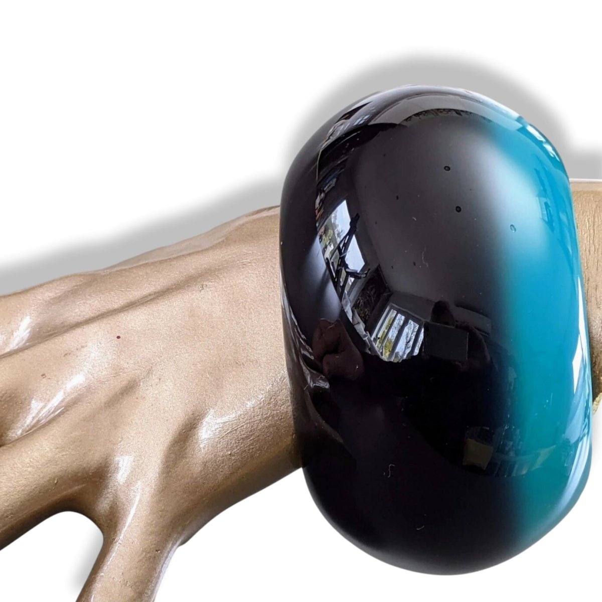 Hermes Noir/Menthe Laquered Wood DUNE Bangle Bracelet Sz L, New! - poupishop