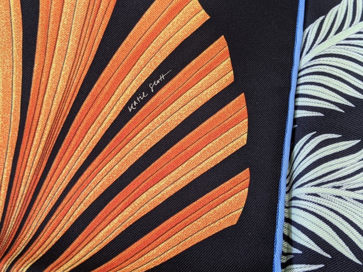Hermes Noir/Vert/Orange INDEX PALMARUM by Katie Scott Twill Scarf 90cm, New! - poupishop