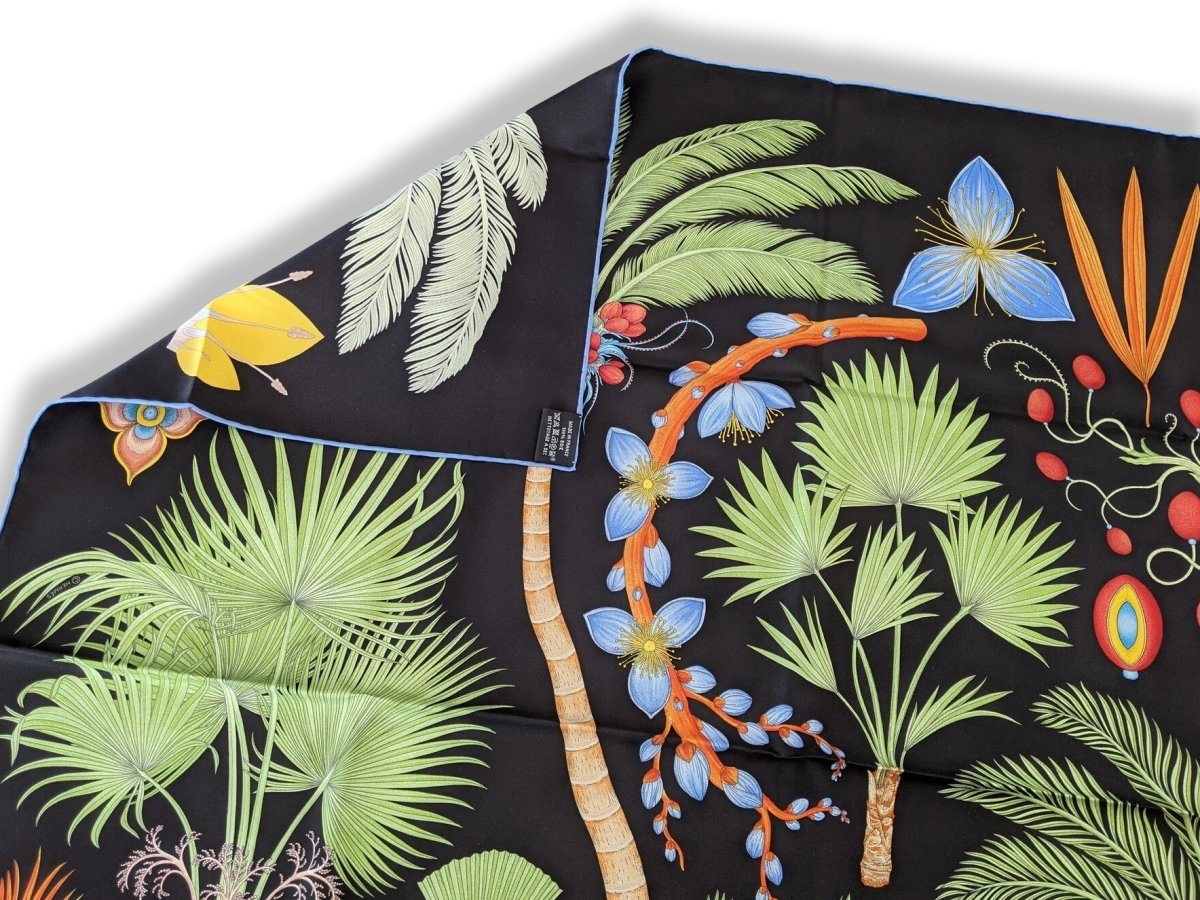 Hermes Noir/Vert/Orange INDEX PALMARUM by Katie Scott Twill Scarf 90cm, New! - poupishop