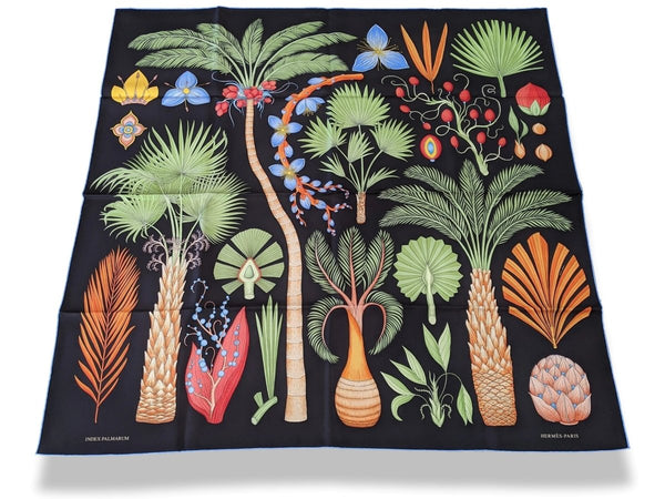 Hermes Noir/Vert/Orange INDEX PALMARUM by Katie Scott Twill Scarf 90cm, New! - poupishop