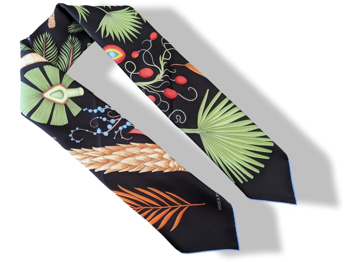Hermes Noir/Vert/Orange INDEX PALMARUM by Katie Scott Twill Scarf 90cm, New! - poupishop
