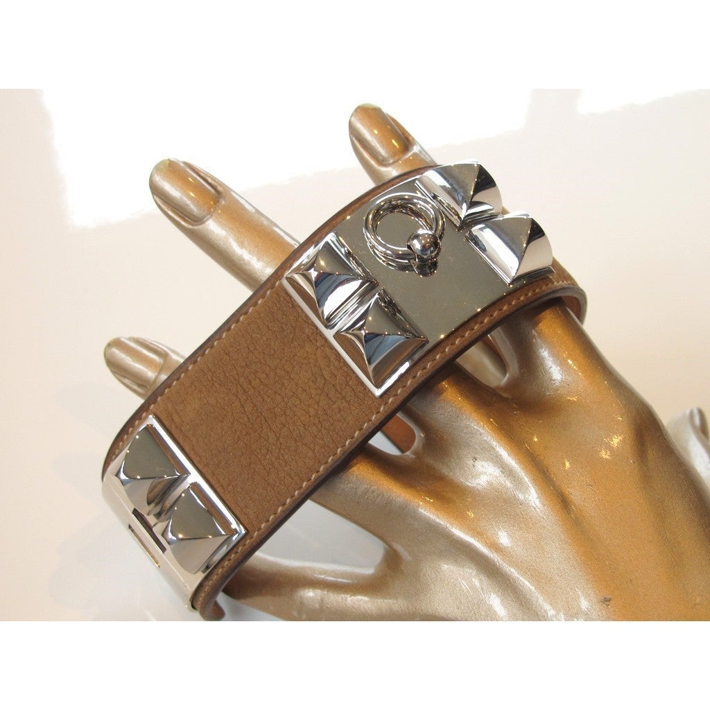 Hermes Nutmeg Veau Doblis/Silver Collier de chien CDC Unisex Bracelet, NIB - poupishop