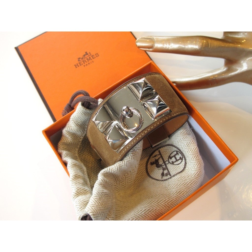 Hermes Nutmeg Veau Doblis/Silver Collier de chien CDC Unisex Bracelet, NIB - poupishop