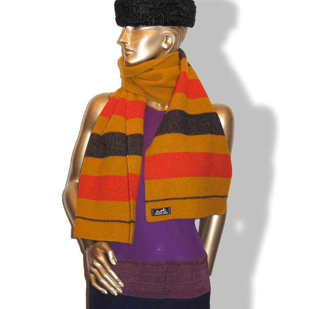Hermes Ochre Orange Red Navy Rocabar Blue 100% Laine Wool Stole - poupishop