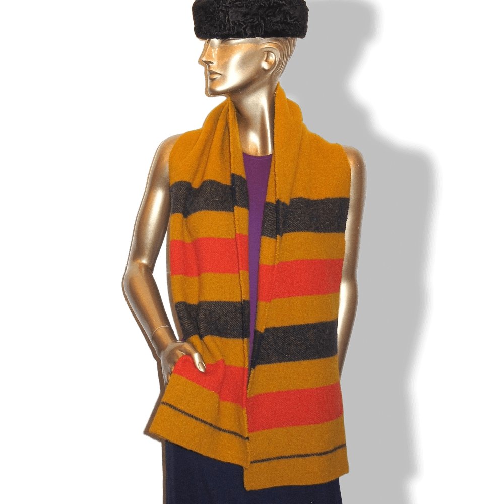 Hermes Ochre Orange Red Navy Rocabar Blue 100% Laine Wool Stole - poupishop