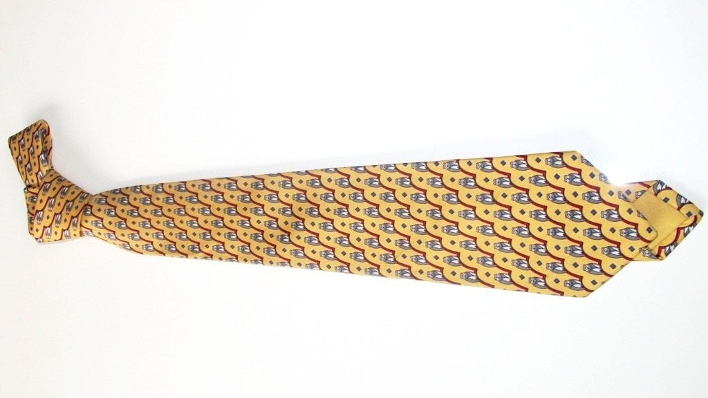 Hermes Ochre Yellow Owls Twill Silk Tie, Nr 7167 FA - poupishop