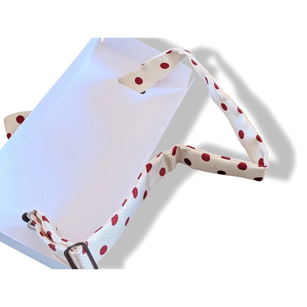 Hermes Off-White/Burgundy Dots Purple Red NOEUD PAPILLON EN CARRE Bow Tie for Woman Jacquard Twill Silk, BNIB! - poupishop