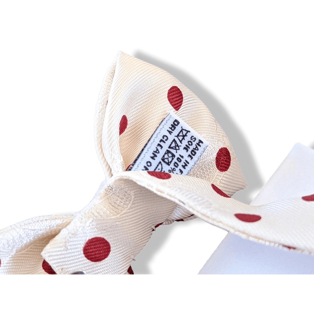 Hermes Off-White/Burgundy Dots Purple Red NOEUD PAPILLON EN CARRE Bow Tie for Woman Jacquard Twill Silk, BNIB! - poupishop