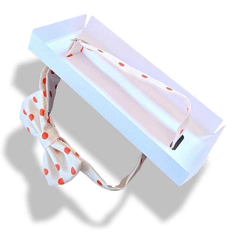 Hermes Off-White/Orange Dots Purple Red NOEUD PAPILLON EN CARRE Bow Tie for Woman Jacquard Twill Silk, BNIB! - poupishop