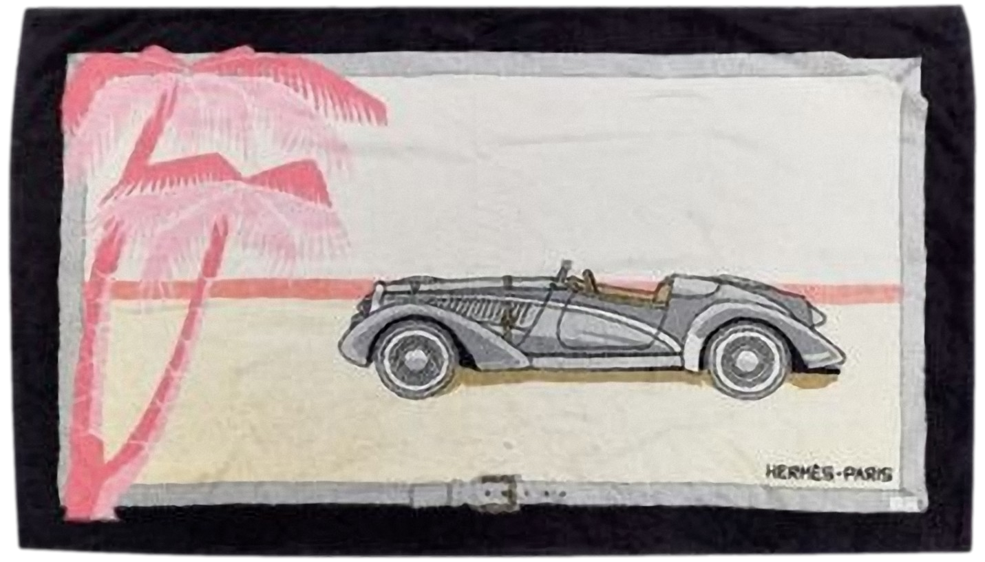 Hermes Vintage Cotton Terry "Old Car" Beach Towel GM 90 x 150 cm
