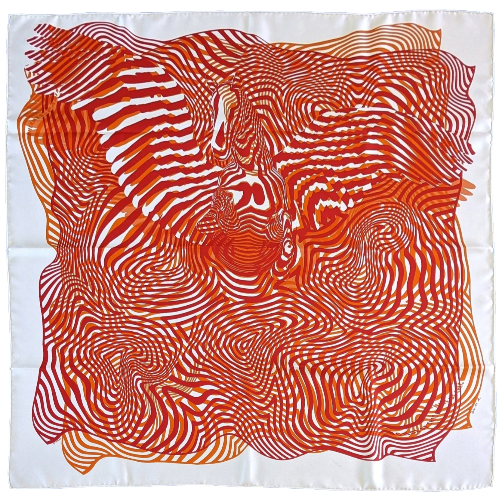 Hermes Orange/Rouge/Blanc "Onde de Chic" by Dimitri Rybaltchenko Twill 90cm