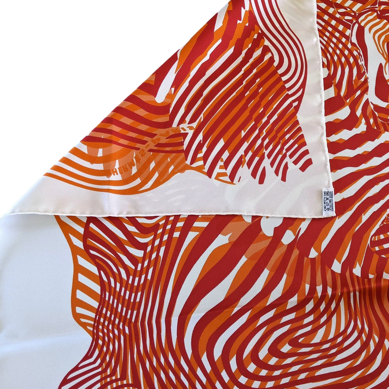 Hermes Orange/Rouge/Blanc "Onde de Chic" by Dimitri Rybaltchenko Twill 90cm