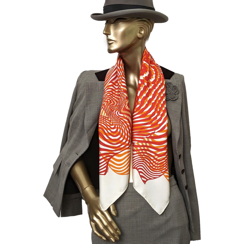 Hermes Orange/Rouge/Blanc "Onde de Chic" by Dimitri Rybaltchenko Twill 90cm