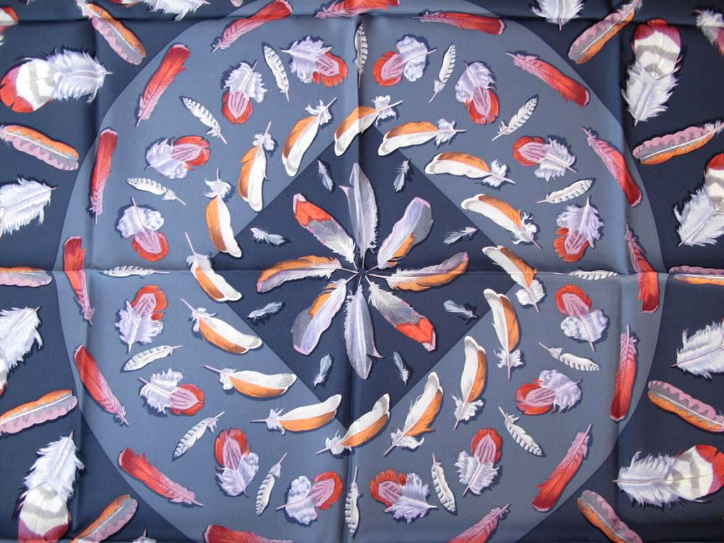 Hermes Orange Anthracite Plumes II Blanc Matte Overlay Twill 90cm, New! - poupishop