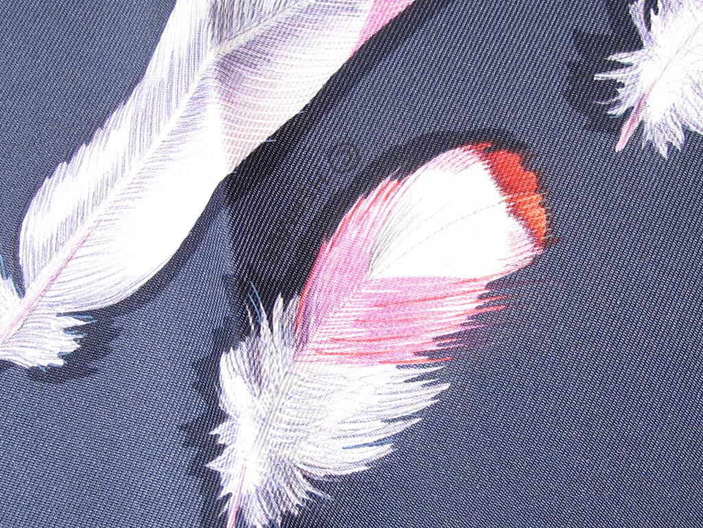 Hermes Orange Anthracite Plumes II Blanc Matte Overlay Twill 90cm, New! - poupishop