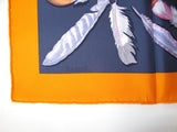 Hermes Orange Anthracite Plumes II Blanc Matte Overlay Twill 90cm, New! - poupishop