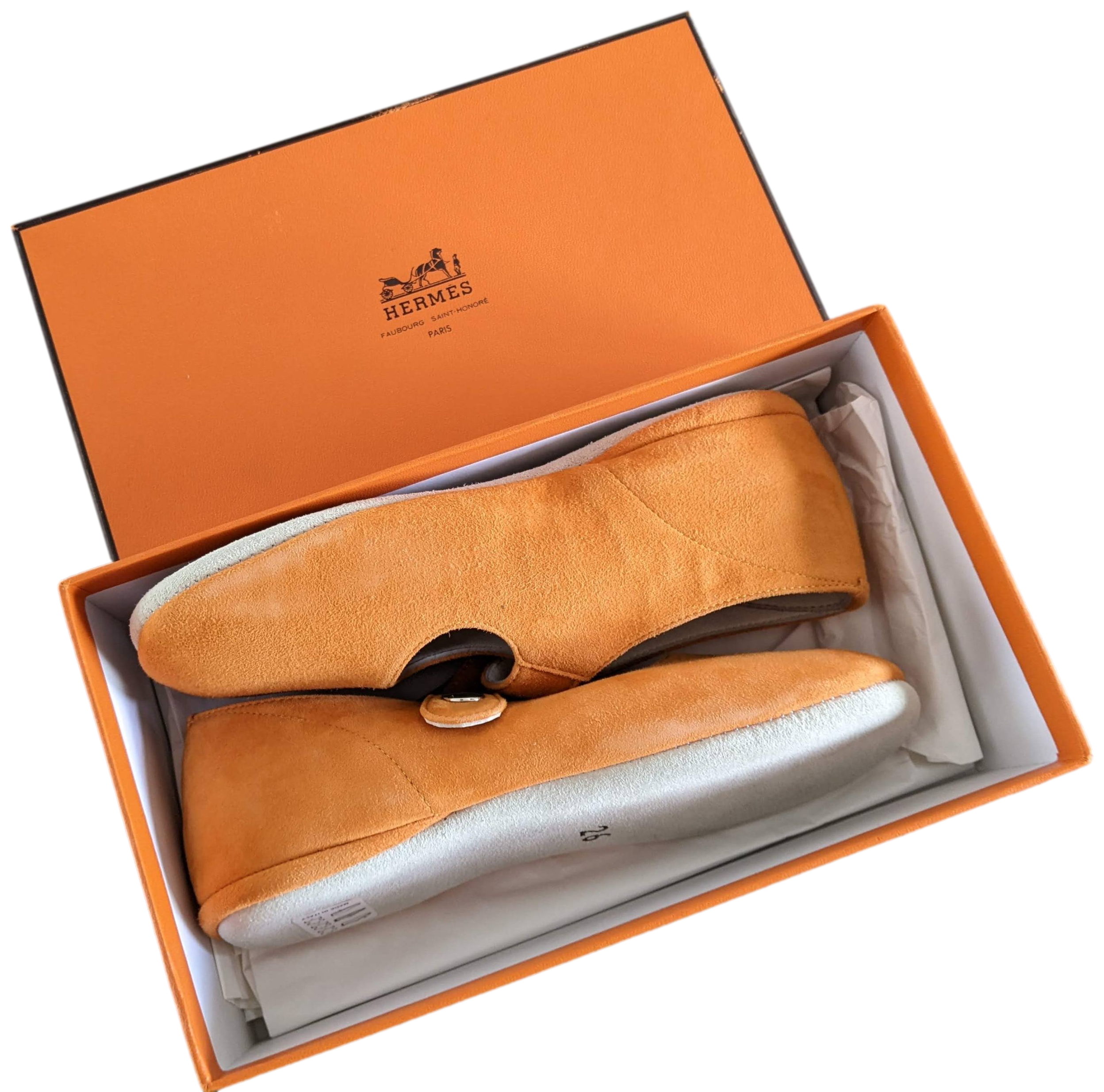 Hermes Kids Orange Suede Baby Booties ADADA Shoes Sz26