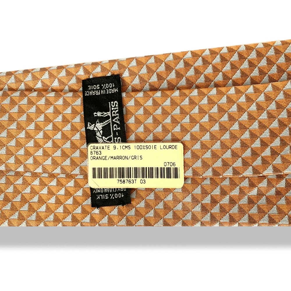Hermes Orange Brown Grey Modern Art SOIE LOURDE Silk Tie 9cm, NWT in Pochette! - poupishop