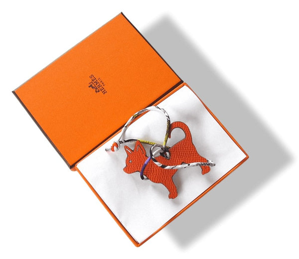 Hermes Orange Charcoal Dog Chihuahua Petit H Bag Charm PM, NIB! - poupishop