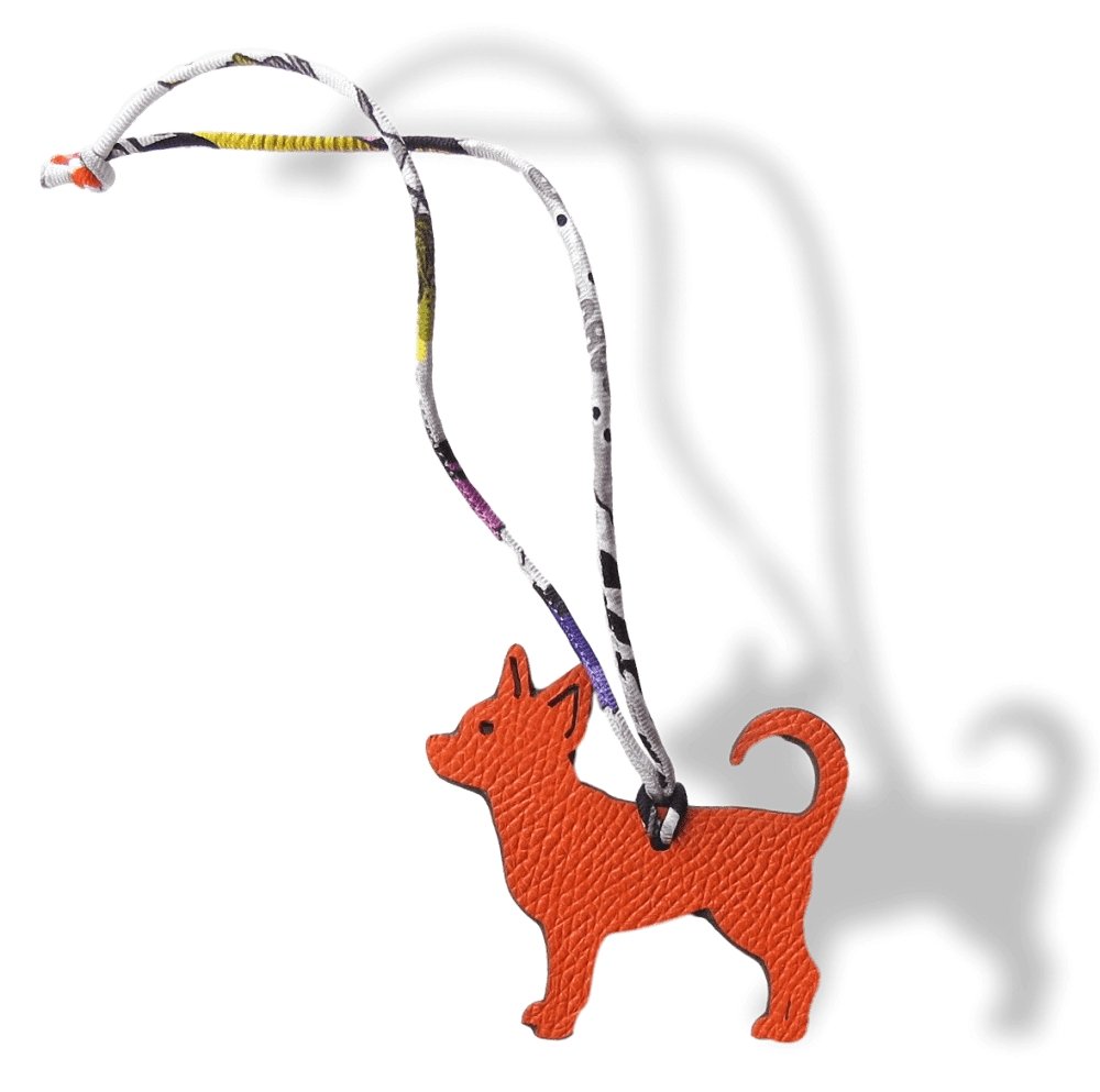 Hermes Orange Charcoal Dog Chihuahua Petit H Bag Charm PM, NIB! - poupishop