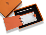 Hermes Orange Chevre Mysore Goat Leather Notepad Pendant with Silver Criterium Pencil, BNIB! - poupishop