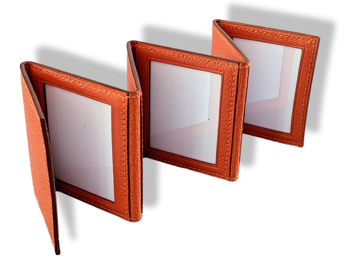 Hermes Orange Chevre Mysore GRAND PAPA PM 6 Views Photo Holder, New! - poupishop