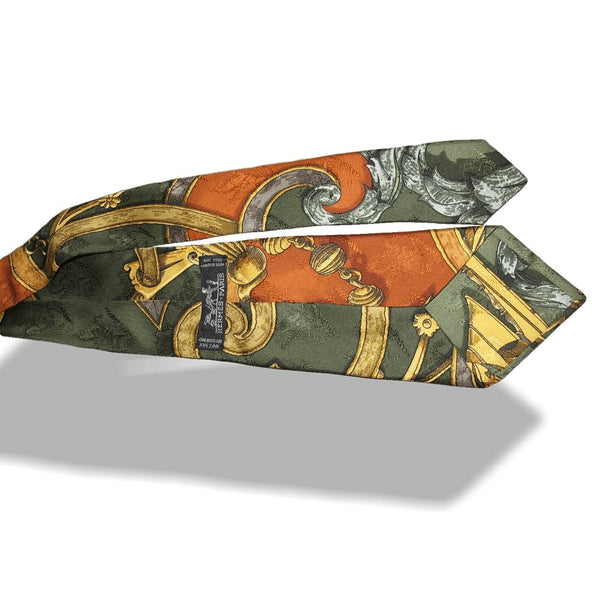 Hermes Orange Green Gold Instruction du Roy Printed Jacquard Silk Tie, Box! - poupishop