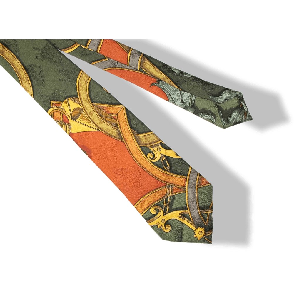 Hermes Orange Green Gold Instruction du Roy Printed Jacquard Silk Tie, Box! - poupishop