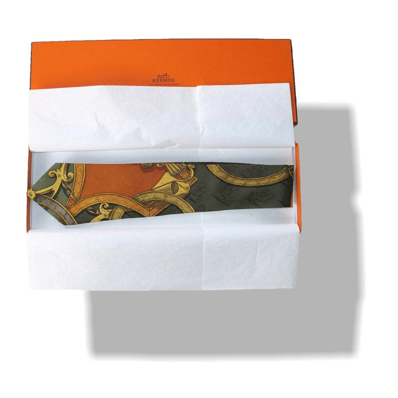 Hermes Orange Green Gold Instruction du Roy Printed Jacquard Silk Tie, Box! - poupishop