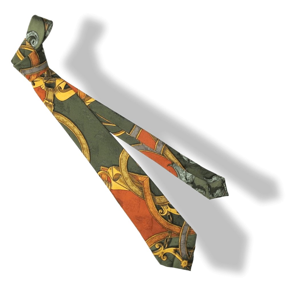 Hermes Orange Green Gold Instruction du Roy Printed Jacquard Silk Tie, Box! - poupishop