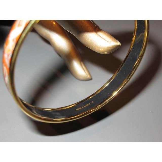 Hermes Orange Horses Printed Enamel/Gold Bangle Bracelet - poupishop