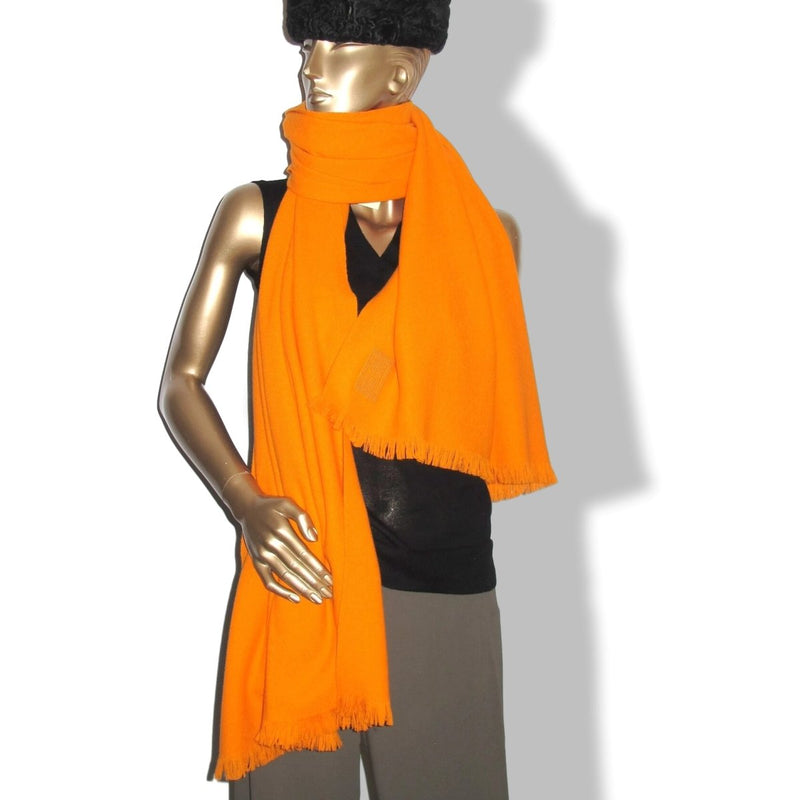 Hermes Orange Kumquat ETOLE CACHEMIRE SOFT Fringed Stole 100% Cashmere 72 x 220 cm, BNWT - poupishop