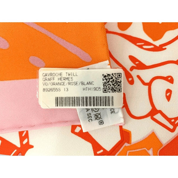 Hermes Orange Pink White GRAFF Twill Gavroche Pocket Carre 45 CM, BNWT! - poupishop